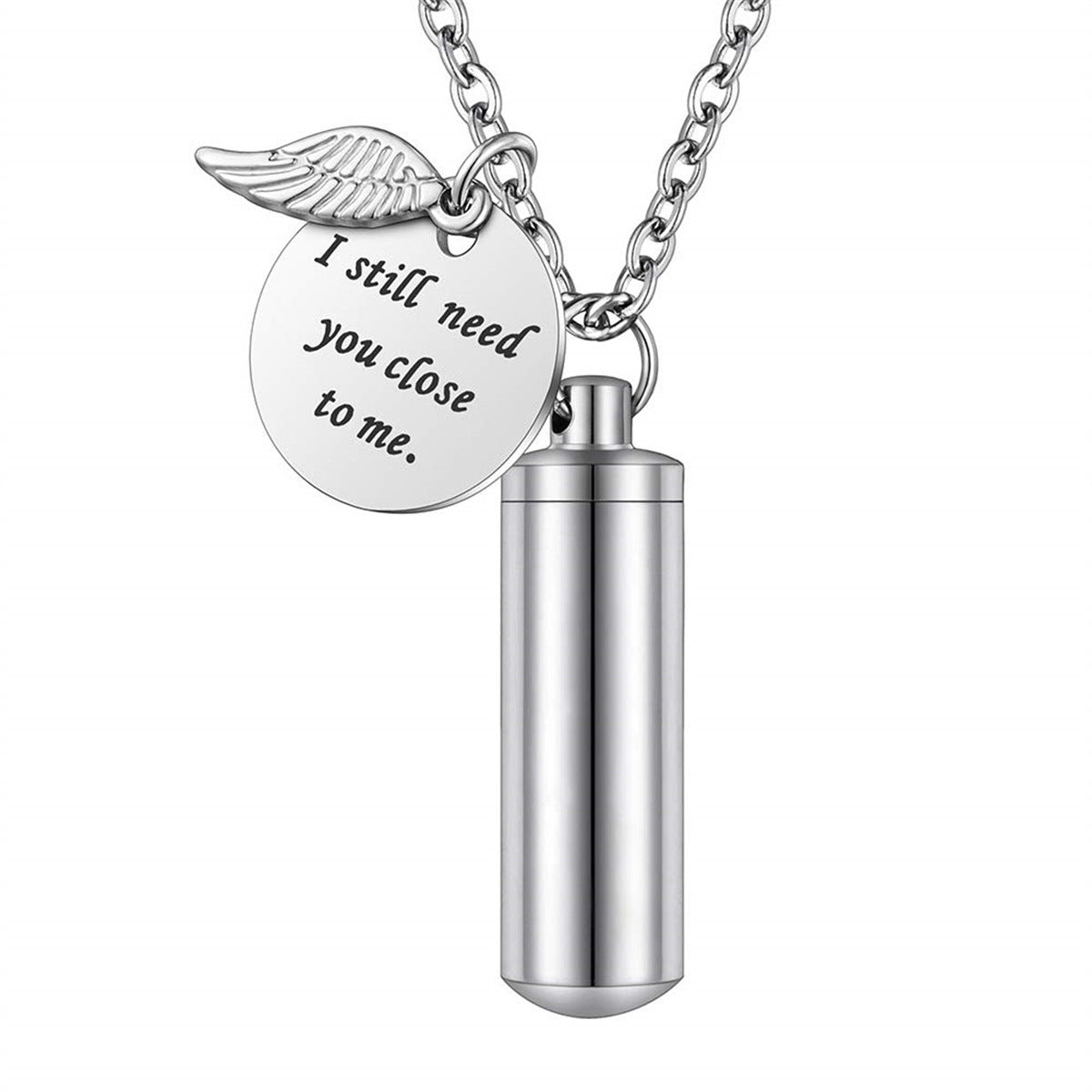 Wholesale Stainless Steel Angel Wings Round Pendant Necklace