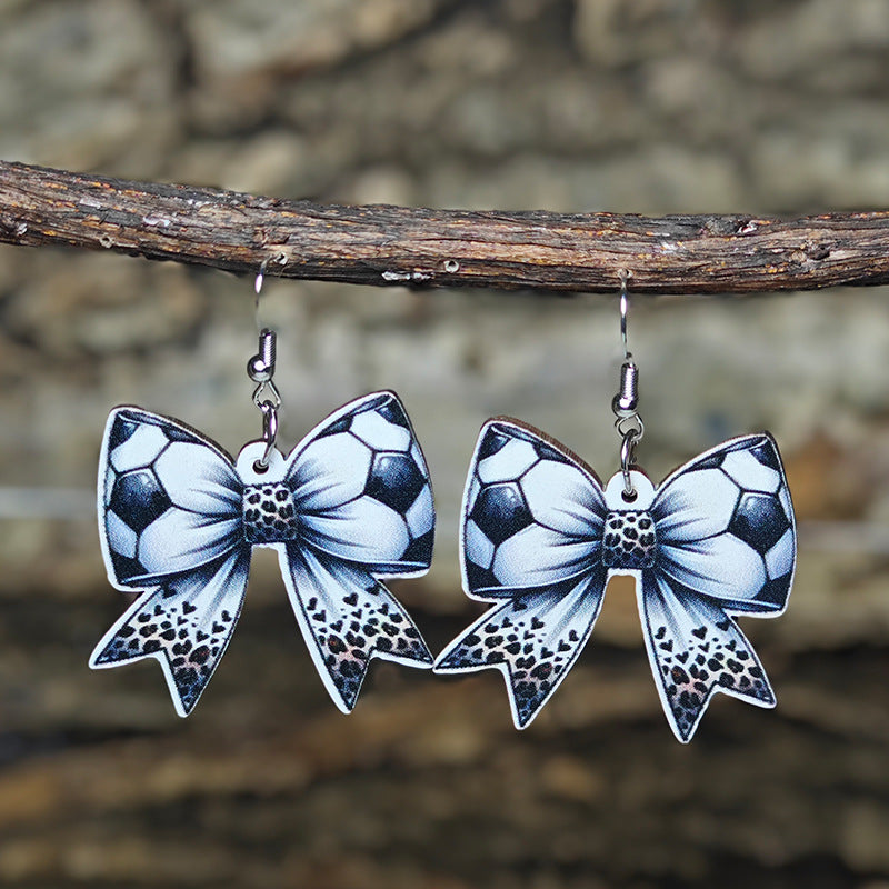 Wholesale sports style earrings creative bow baseball basketball football leopard print earrings