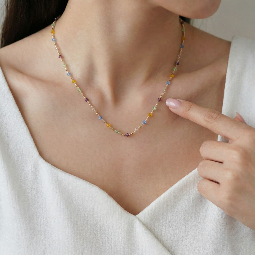 Wholesale Colorful Crystal Bead Necklace Women Fashion Collarbone Chain Jewelry Accessory