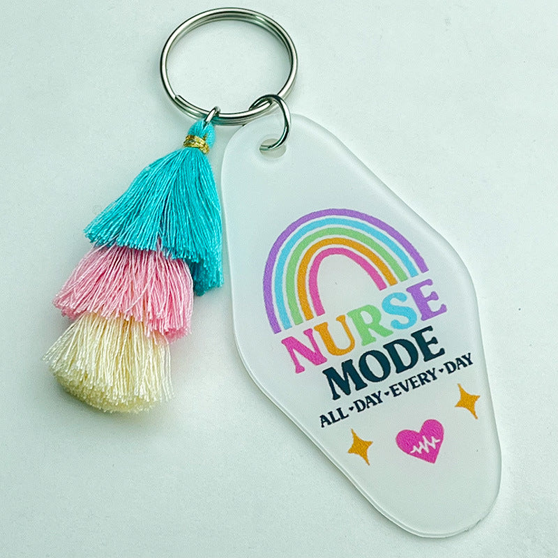 Wholesale 2pcs/pack Mother's Day Acrylic Keychain Nurse Mother Coffee Three-layer Colored Tassel Keychain ACC-KC-HY008