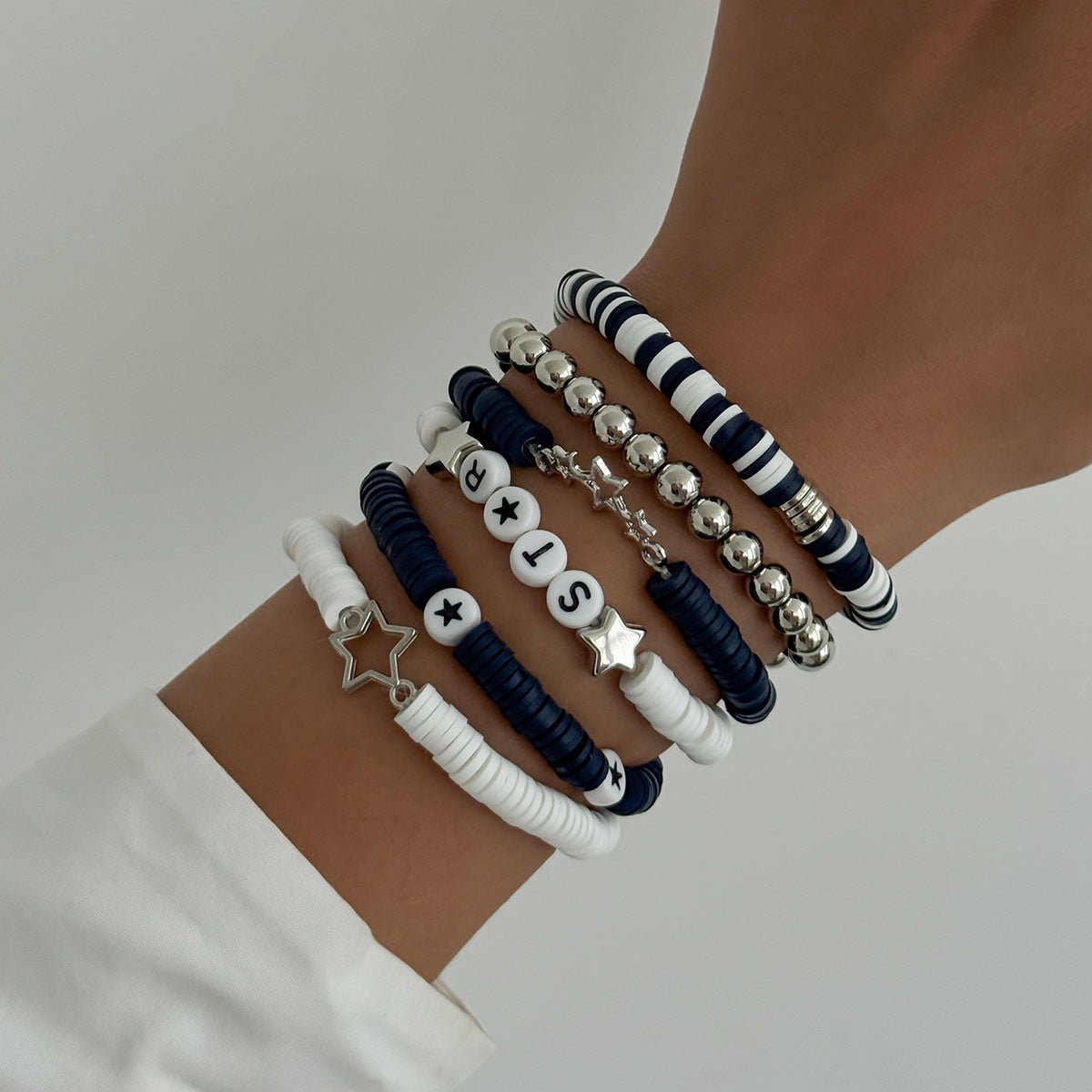 Wholesale Soft y Beaded Letter H Five-Pointed Star Color Splicing  Bracelet