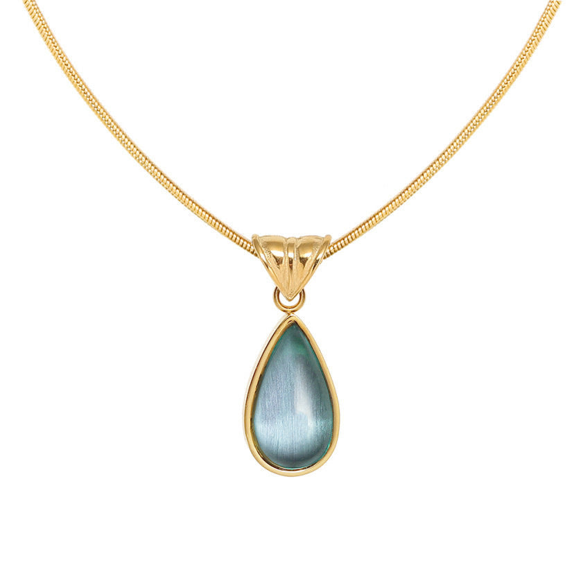 Wholesale Titanium Steel transparent green water drop Blue Ocean necklace