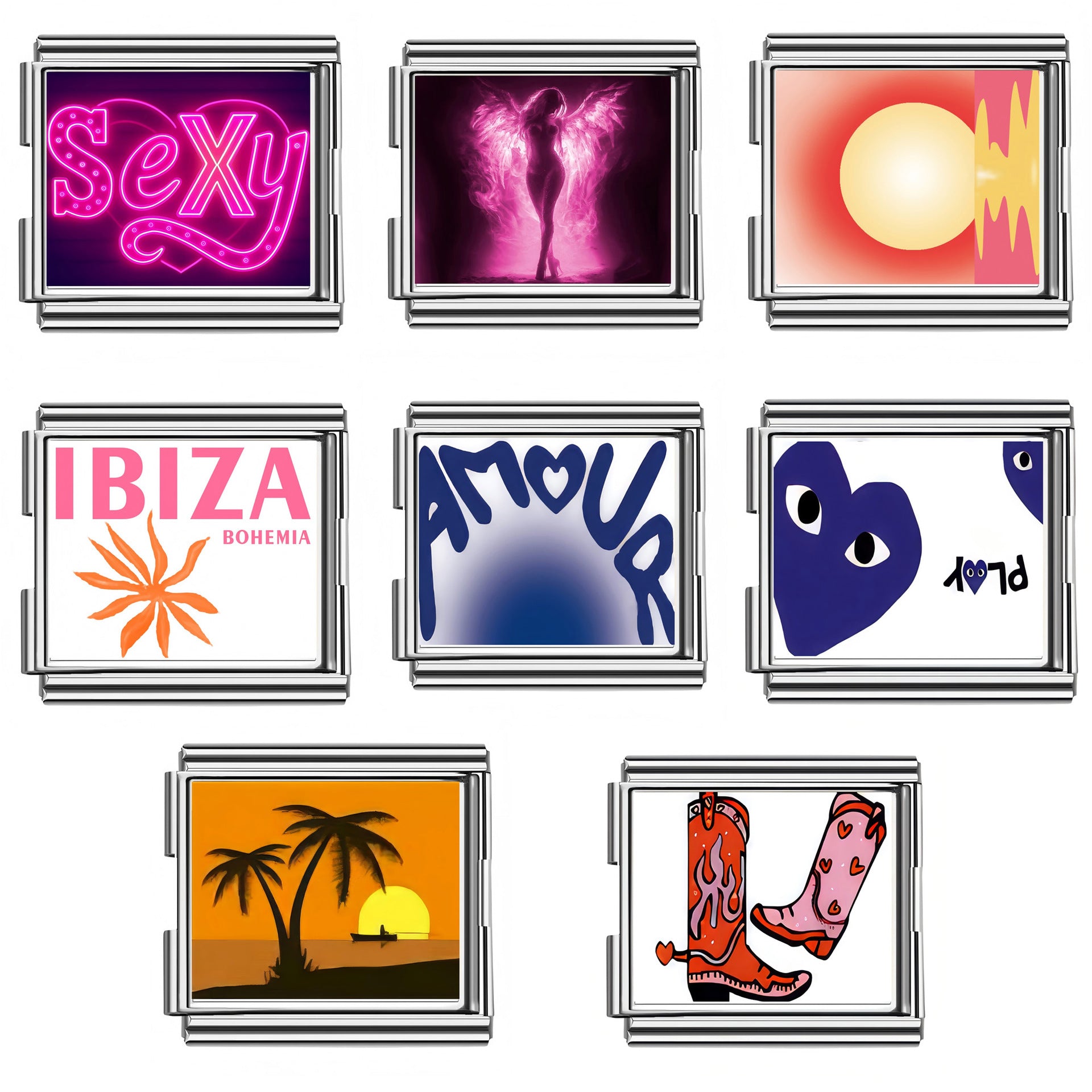 Wholesale Italian Charm Bracelet 9mm DIY Splicing Love Sunset Stainless Steel Composable Bracelet