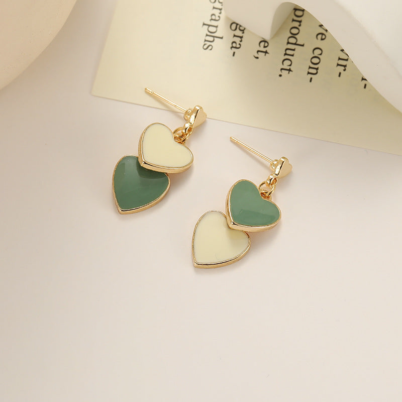 Wholesale s925 silver needle two-color love oil drop earrings