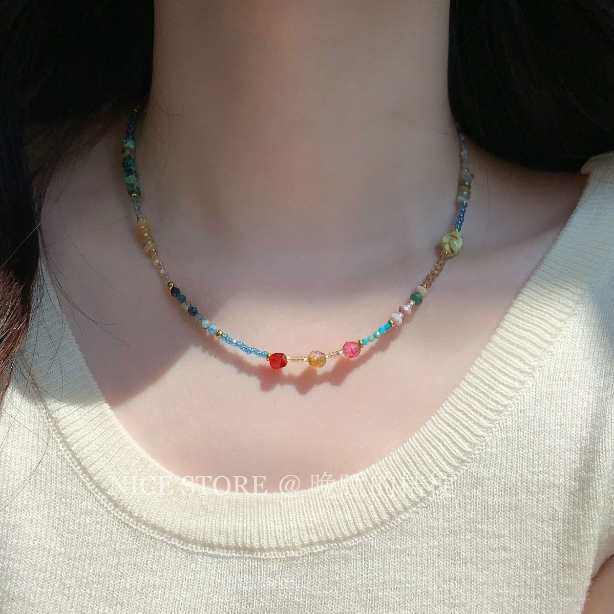 Wholesale Summer Dopamine Natural Stone Beaded Necklace Ethnic Style Clavicle Chain - Boutique Resale Jewelry Accessory