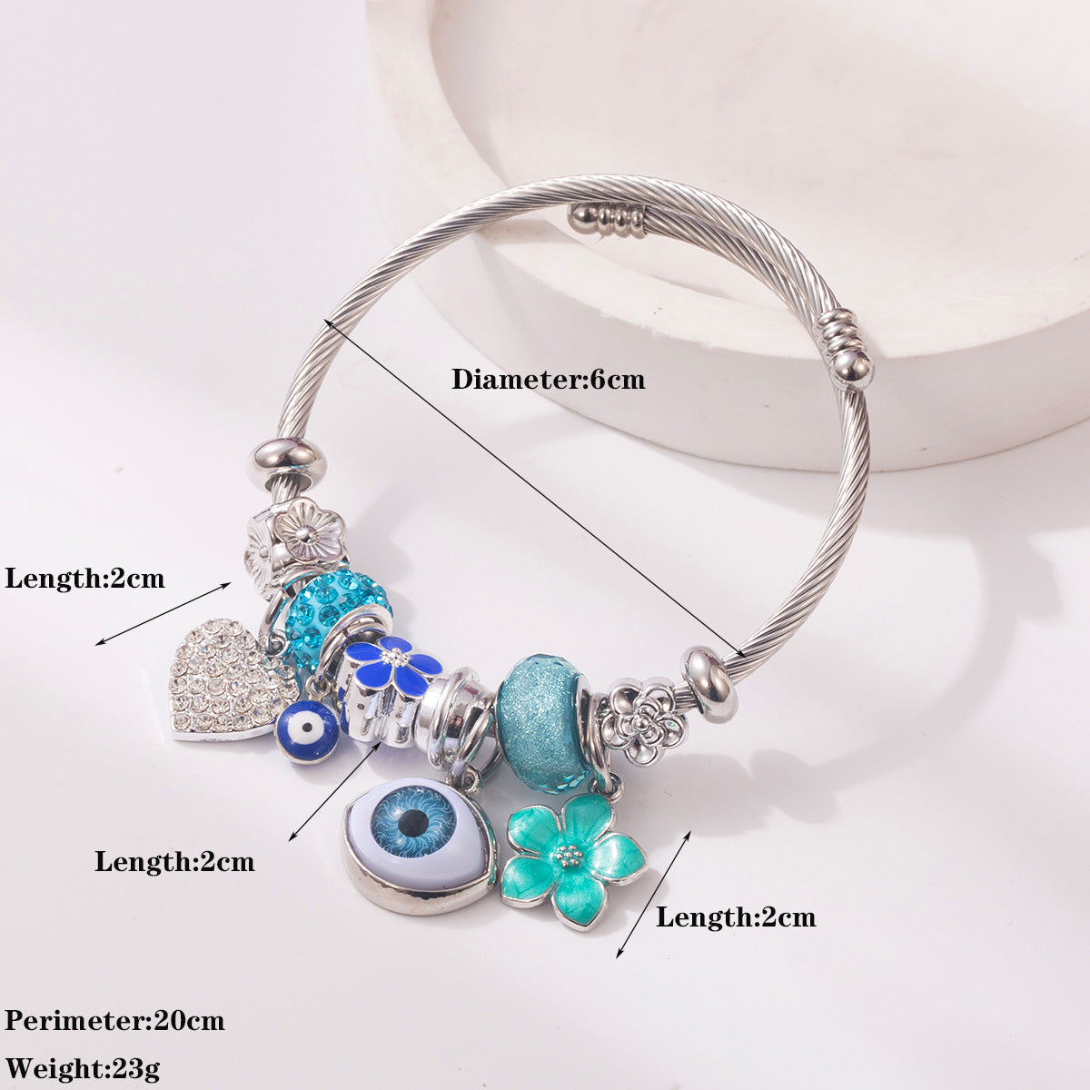 Wholesale Zircon Evil Eye Heart Flower Charm Bracelet For Women Trendy Fashion Accessory Boutique Resale Jewelry Gift
