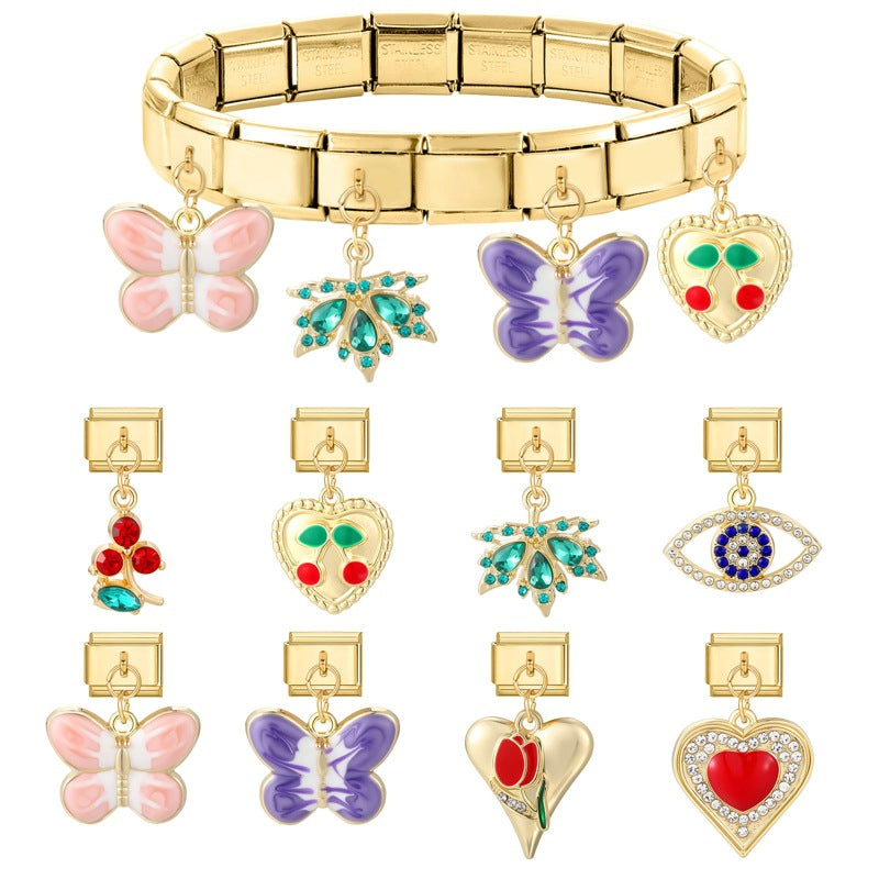 Wholesale New Color Creative Butterfly DIY Gold Pendant Module Jewelry Personalized Retro Handmade Craft Bracelet Accessories