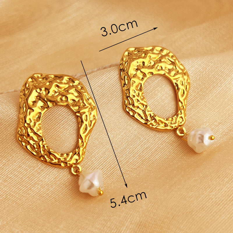Wholesale Stainless Steel Vintage Baroque Shaped Pearl Earrings