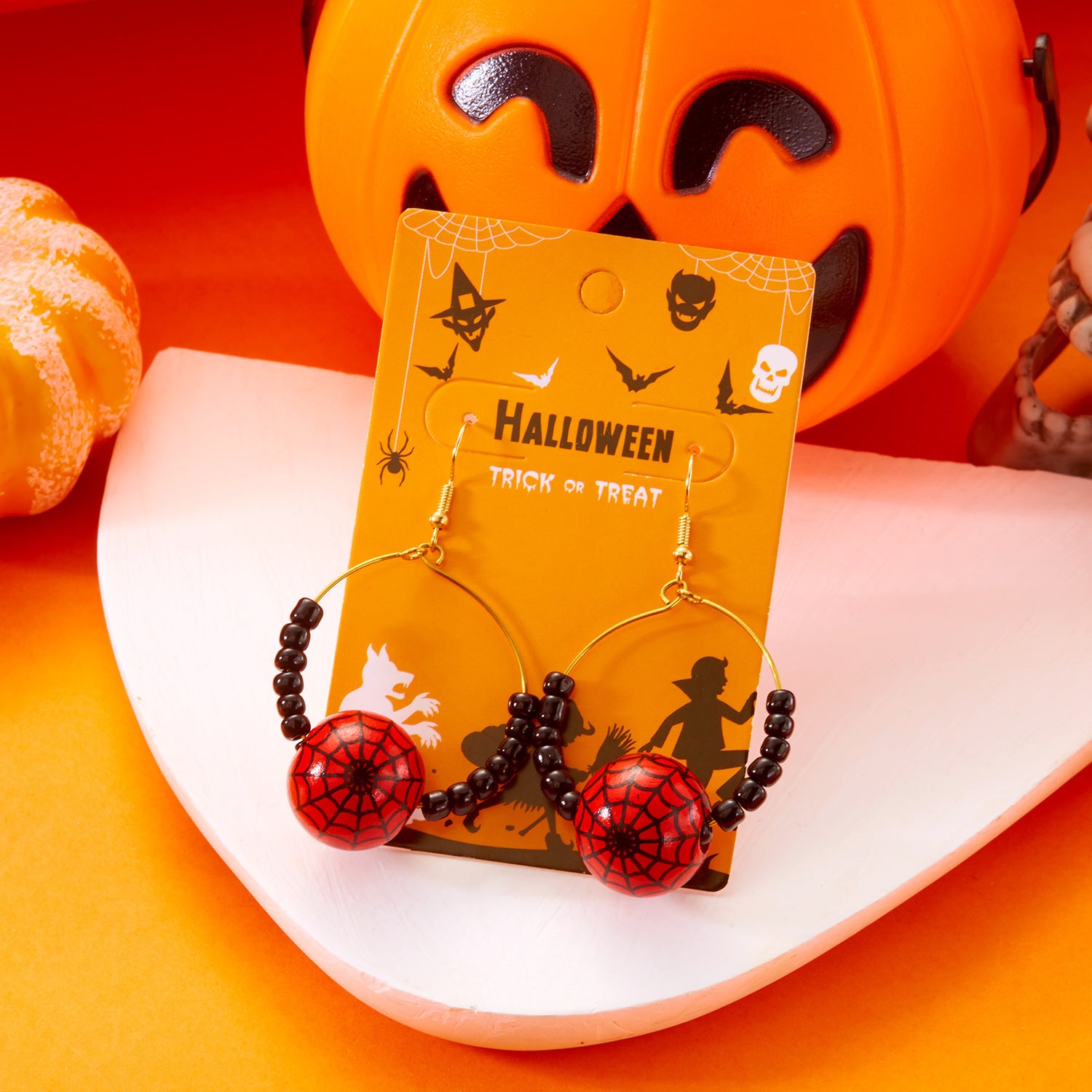 Wholesale  Halloween Earrings Spider Pumpkin Ghost Crystal Rice Bead Earrings
