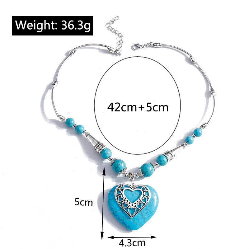 Wholesale Heart-shaped flower turquoise pendant necklace
