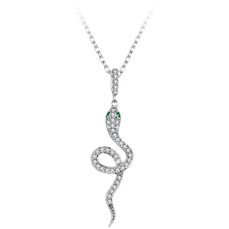 Wholesale S925 Sterling Silver Diamond-encrusted Curved Snake Pendant  Necklace