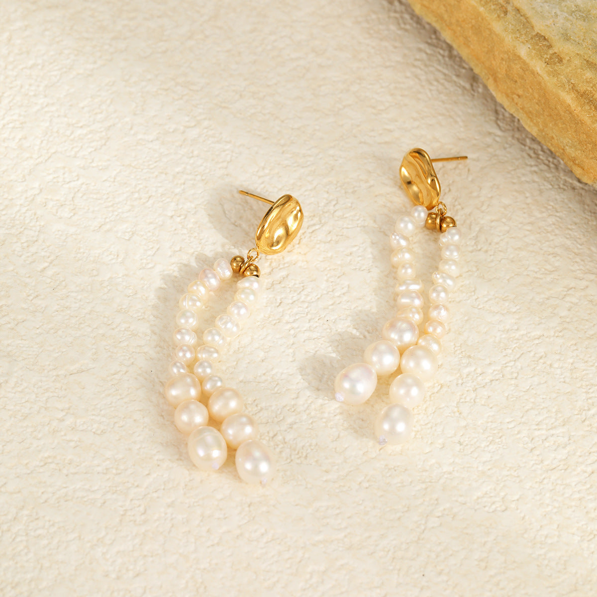 Wholesale Stainless Steel  Light Luxury Natural Freshwater Pearl Rice Beads Tassel Earrings