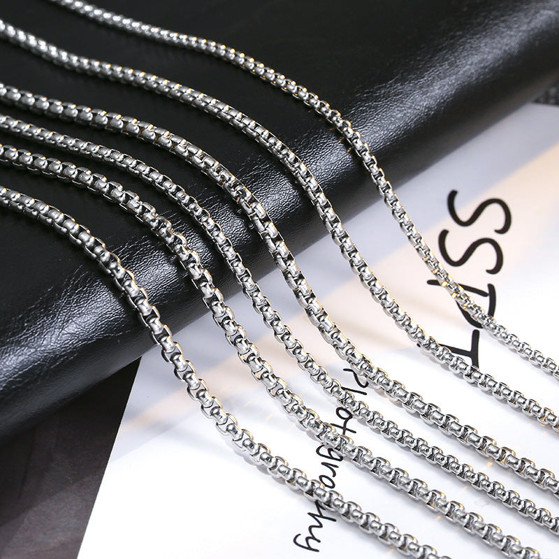 Wholesale Titanium Steel Men S Hip Hop Square Pearl Pendant Necklace With Box Chain Fashion Jewelry Accessory
