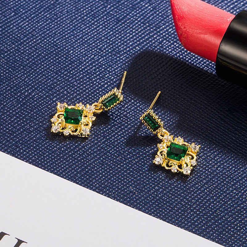 Wholesale Copper Electroplated Square Emerald Earrings for Women Party Wear Jewelry