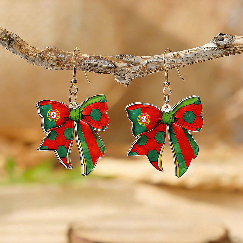 Wholesale USA Mexico Canada Soccer Bow Acrylic Earrings