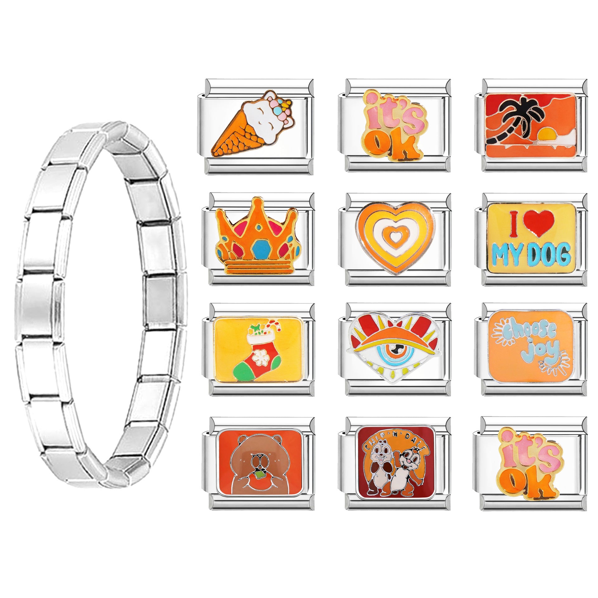 Wholesale  9mm Italian Charm Starter Bracelets DIY square Single Section Creative Stainless Steel Composable Bracelet