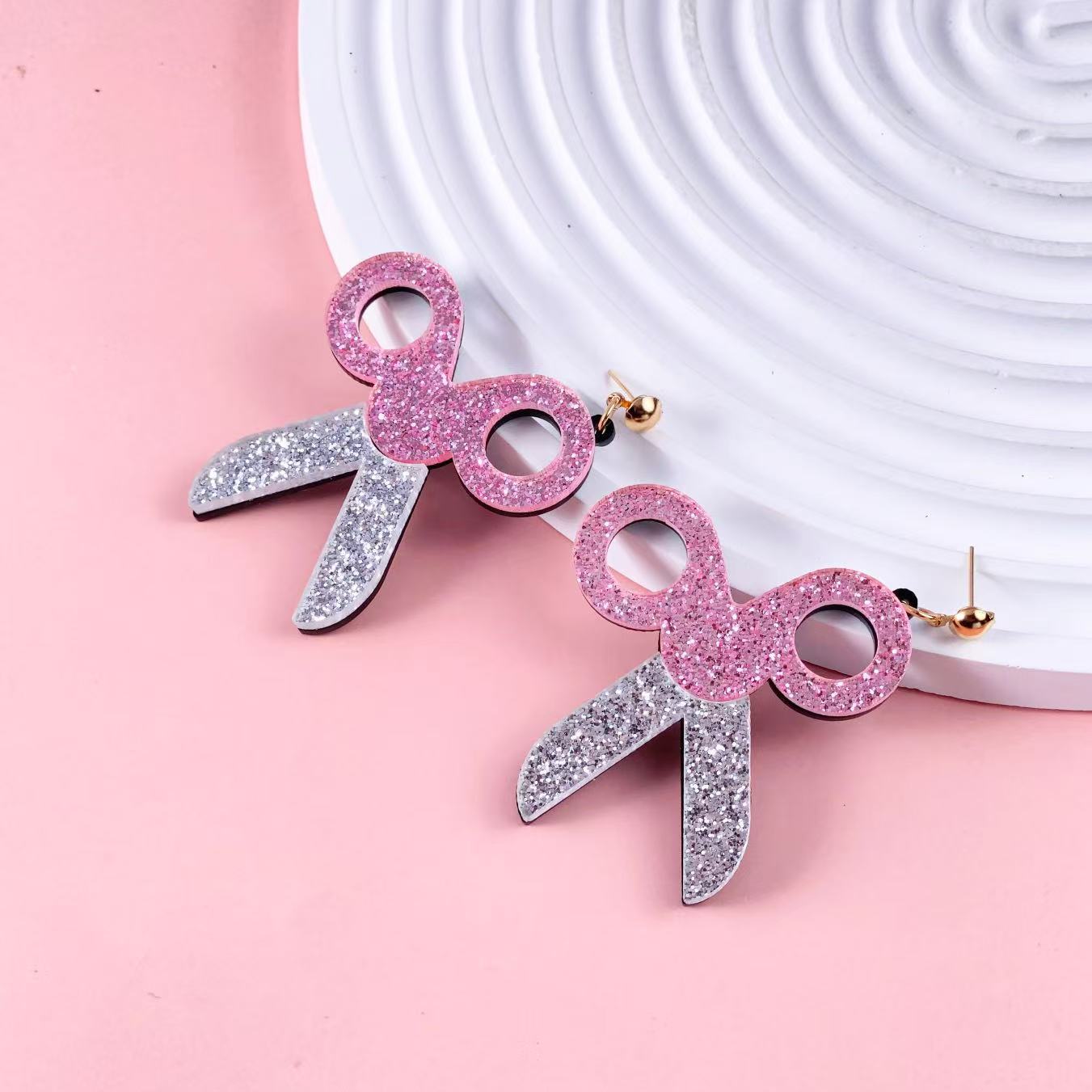 Wholesale Teacher's Day Shiny Splicing Cute Scissors Acrylic Earrings