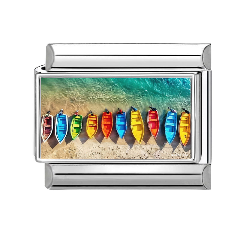 Wholesale Italian Style Landscape DIY Bracelet Charms Stainless Steel Jewelry Making Accessory