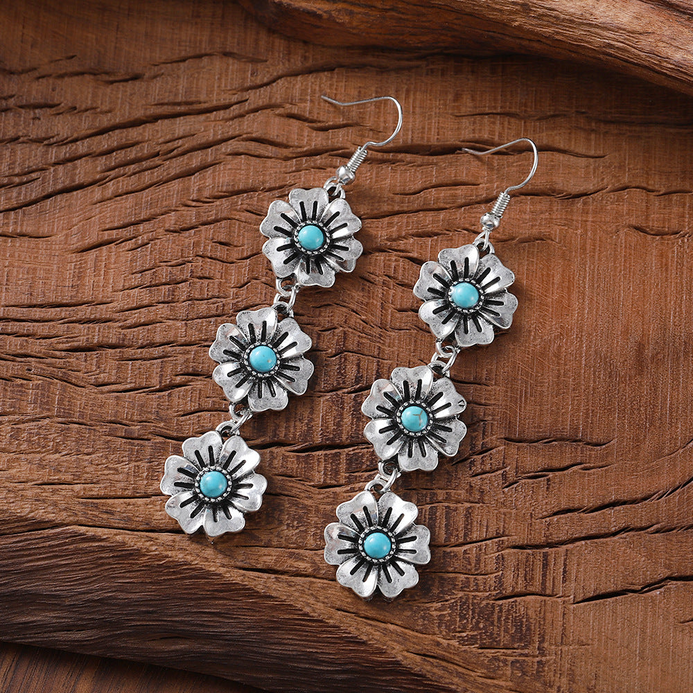 Wholesale  retro small flower turquoise earrings bracelet