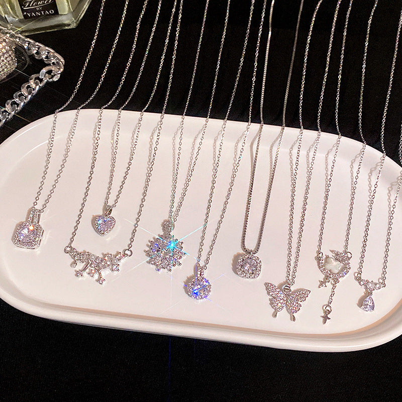 Wholesale Super sparkly zircon titanium steel necklace for women,  versatile and elegant silver.