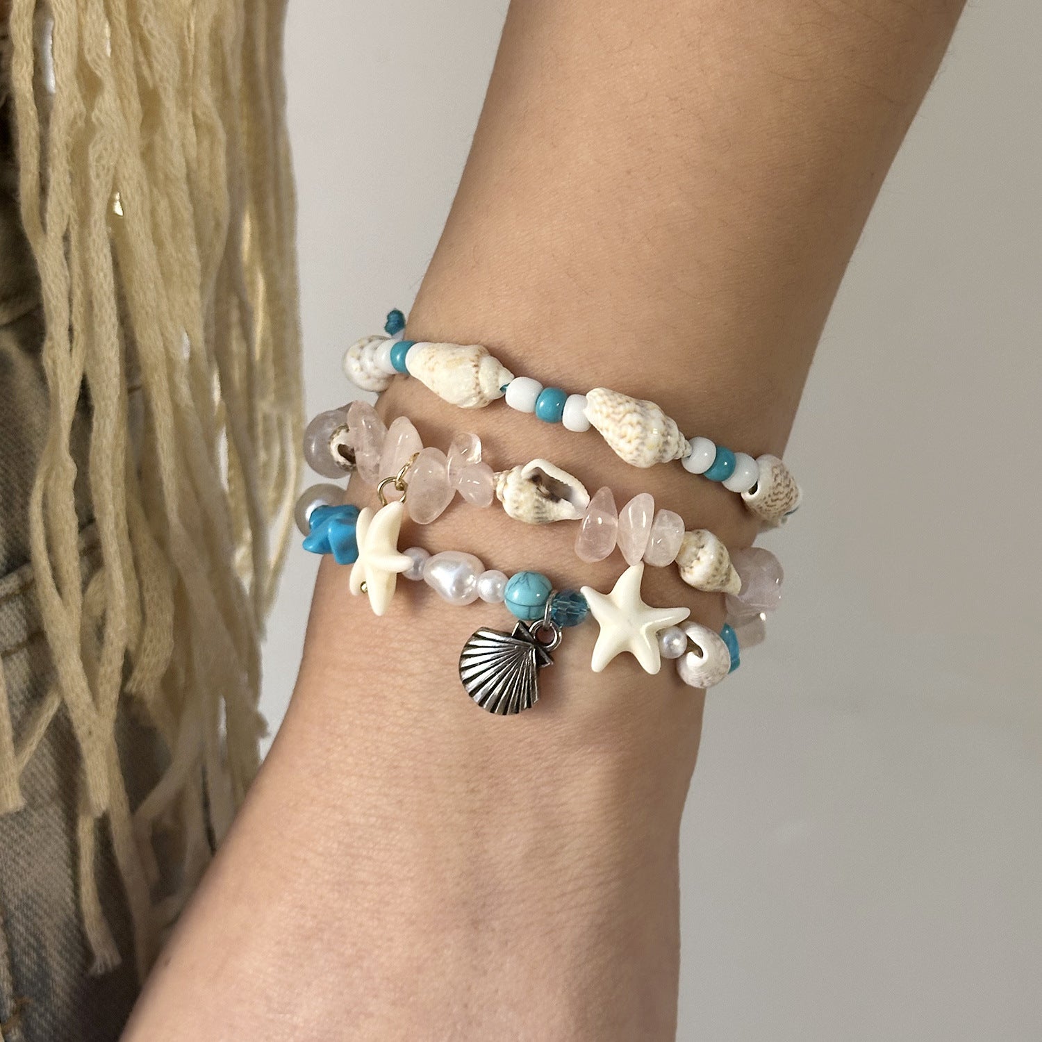 Wholesale  Gravel Starfish Shell Bracelet Bohemian Summer  Bracelet
