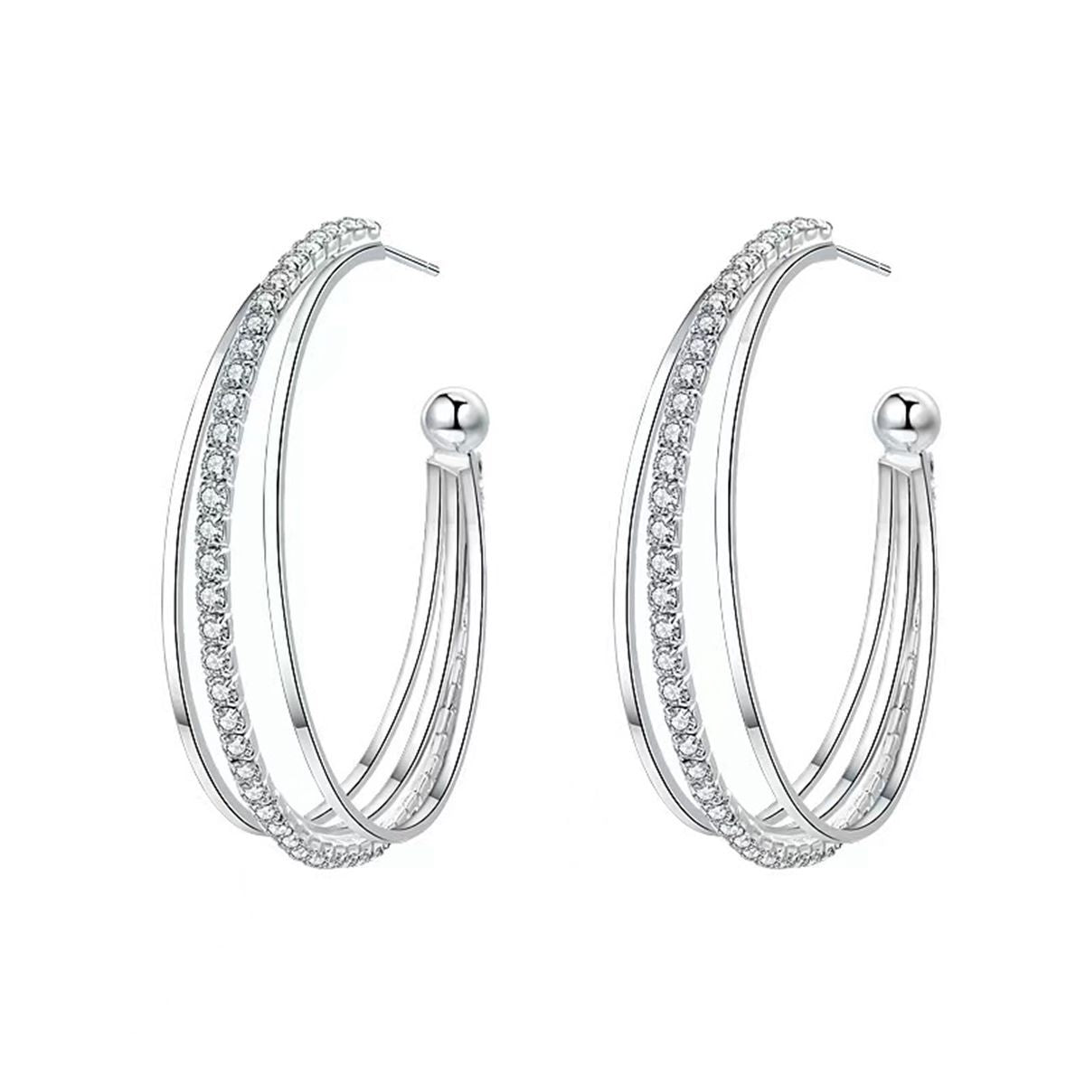 Wholesale three-circle diamond super shiny earrings