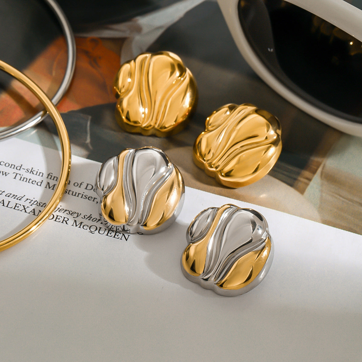 Wholesale  18K gold stainless steel gold and silver color matching chubby irregular ring