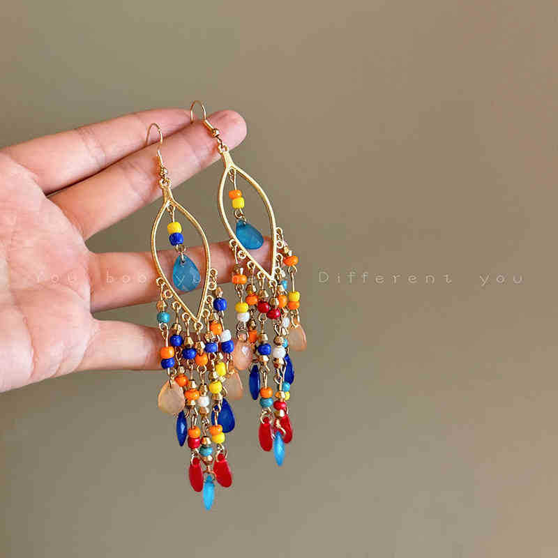 Wholesale Alloy Electroplated Long Tassel Earrings Bohemian Style Fashion Accessory Boutique Resale