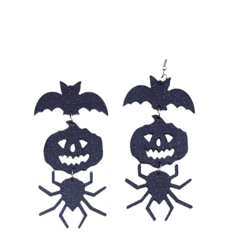 Wholesale Halloween Earrings Long Stitching Bat Pumpkin Spider Acrylic Earrings