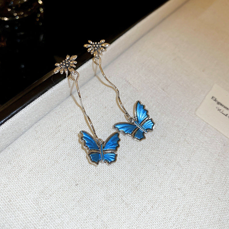 Wholesale  Oil Dropping Old Butterfly Metal Flower Silver Pin Earrings