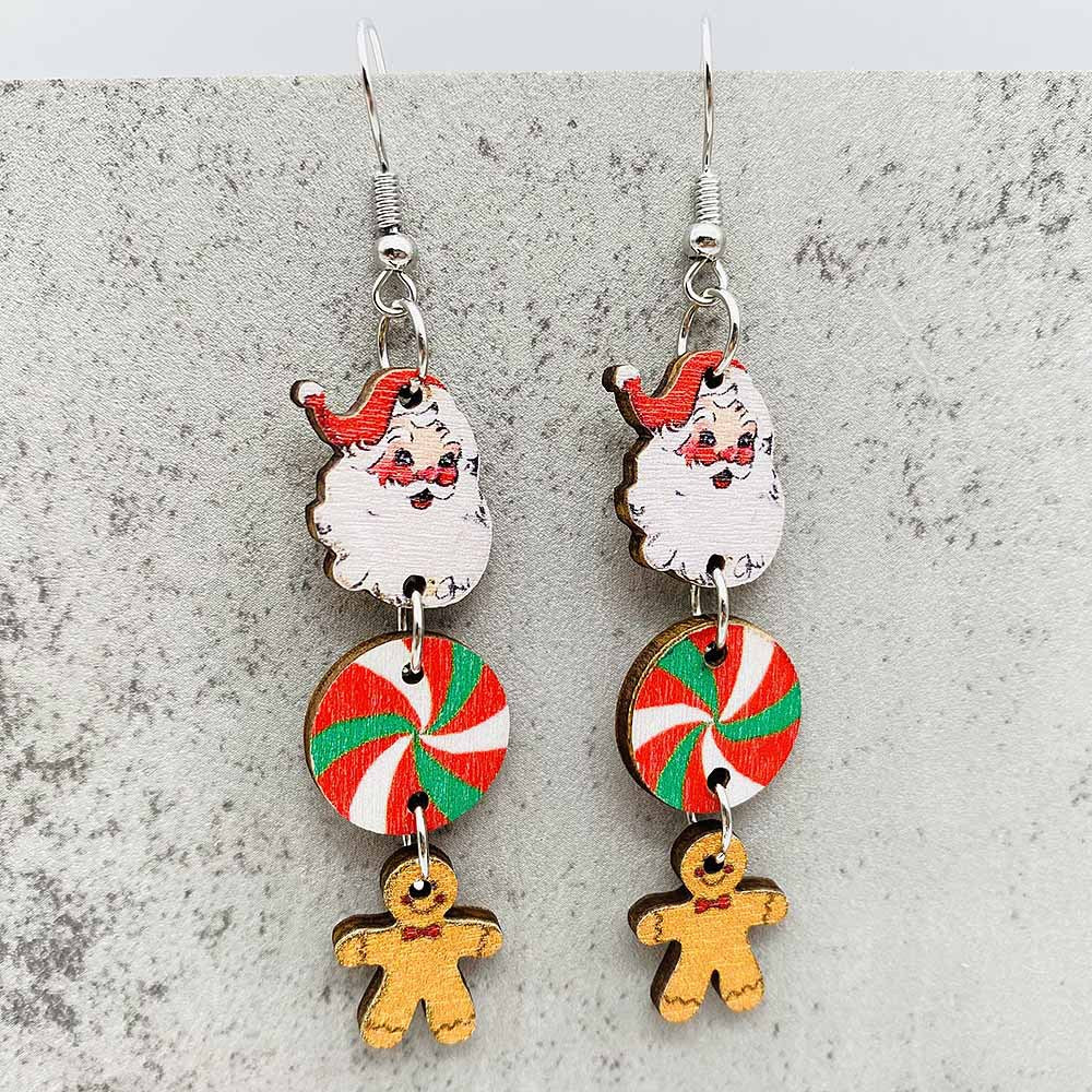 Wholesale Christmas Snowman Santa Claus Gift Wood Earrings ACC-ES-ChenY076
