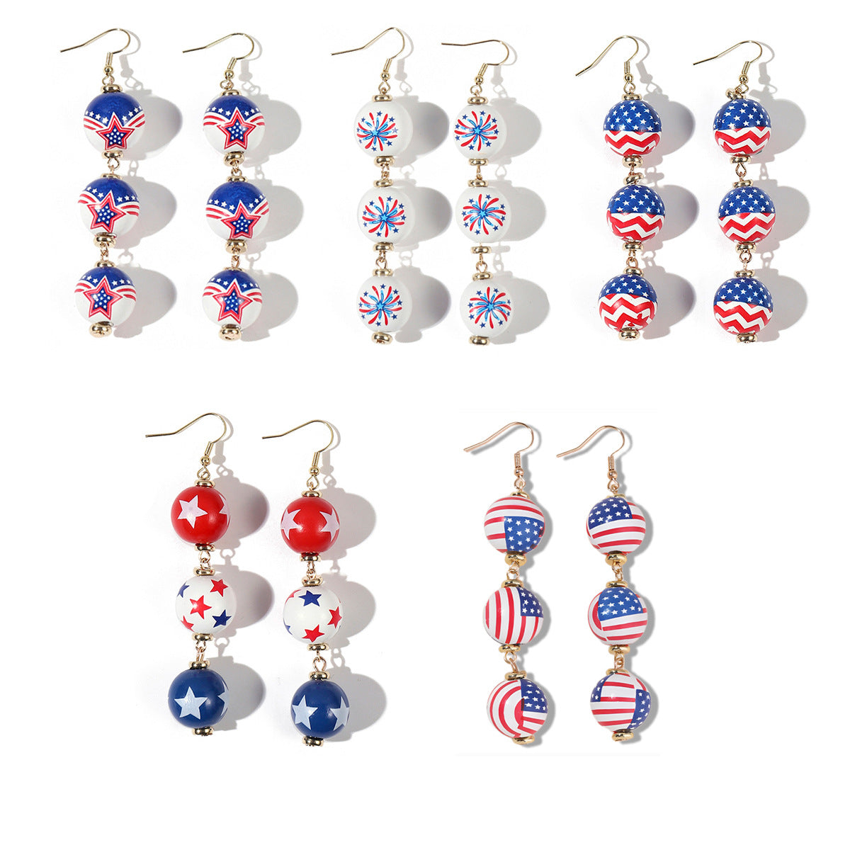 Wholesale US National Day Independence Day US Flag Printing Round Wooden Earrings