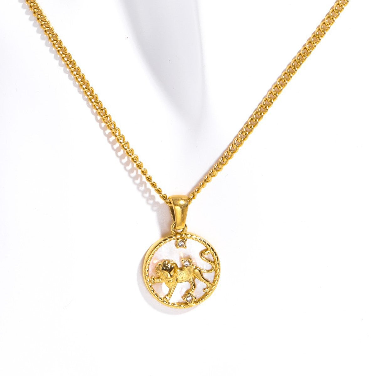 Wholesale 12 Zodiac Signs Shell 12 Zodiac Signs Coin Necklace 18k Gold Stainless Steel Necklace ACC-NE-Jipei014