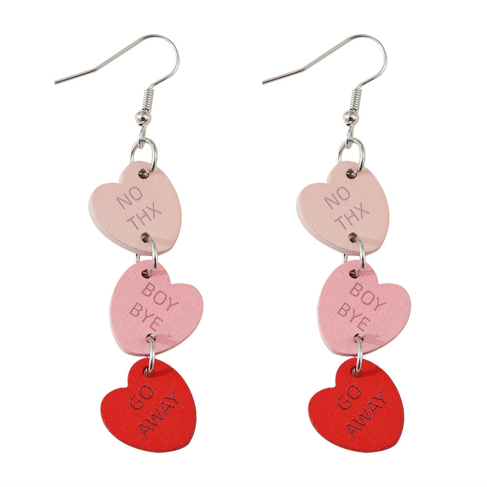 Wholesale Wooden Valentine' s Day heart-shaped pendant earrings