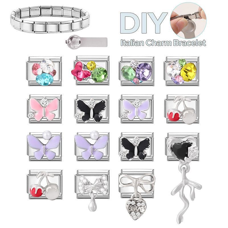 Wholesale 9mm Italian Charm Starter Bracelets DIY Butterfly Series Stainless Steel Composable Bracelet