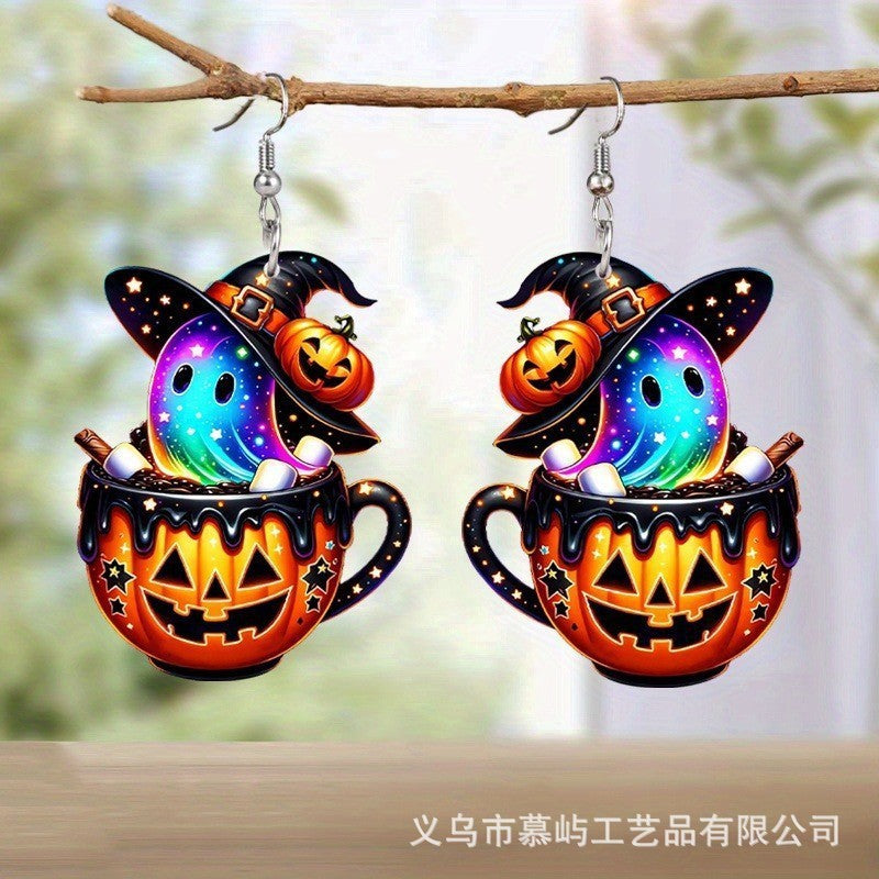 Wholesale  Rainbow Magic Ghost Pumpkin Pot Acrylic Earrings