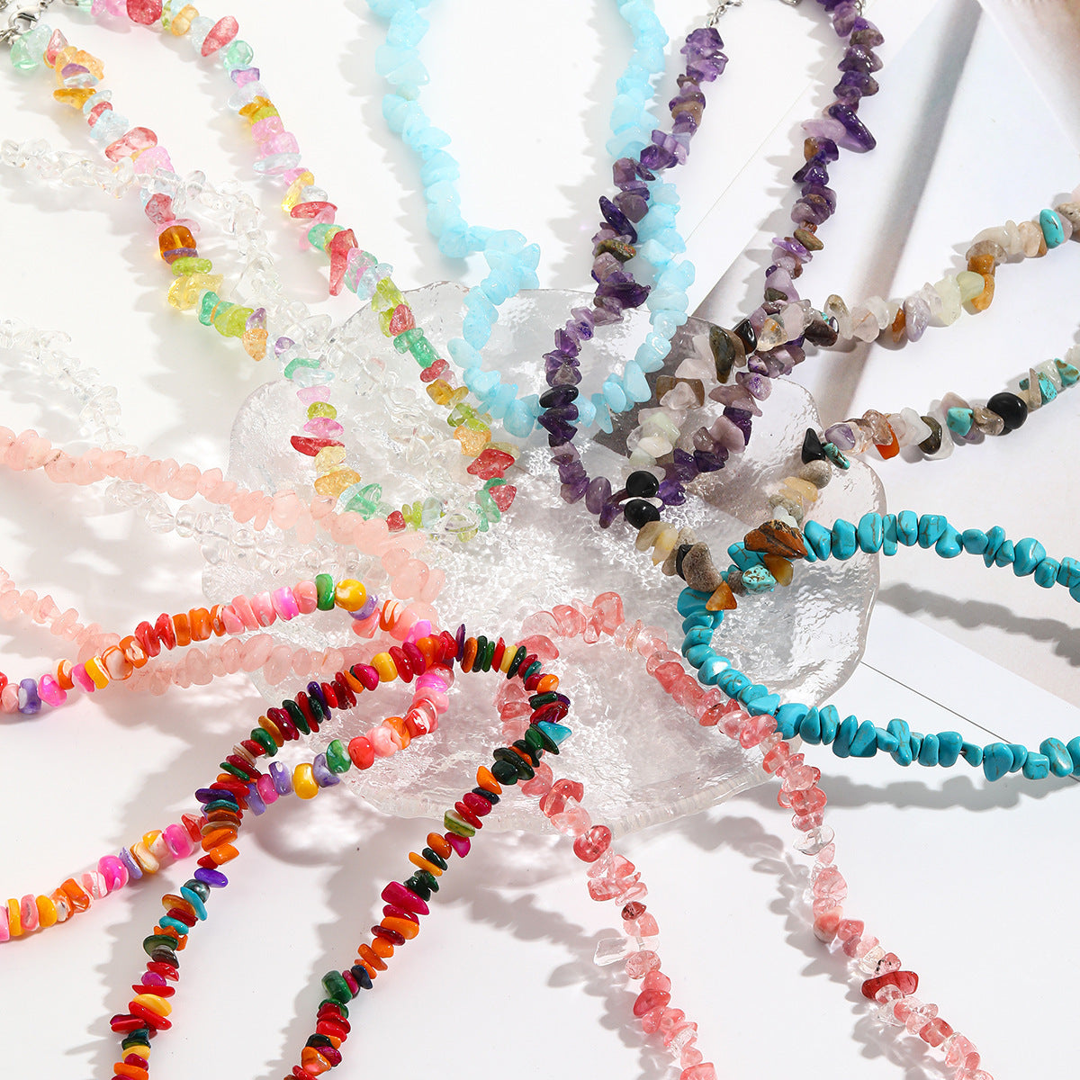 Wholesale  Necklace Bohemian Style Colorful Gravel Ins Necklace Women' s Natural Stone Beaded Necklace