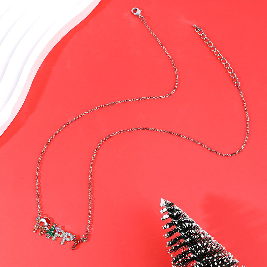 Wholesale  Christmas Letter Diamond Pendant Happy Oil Dripping Clavicle Chain  Necklace