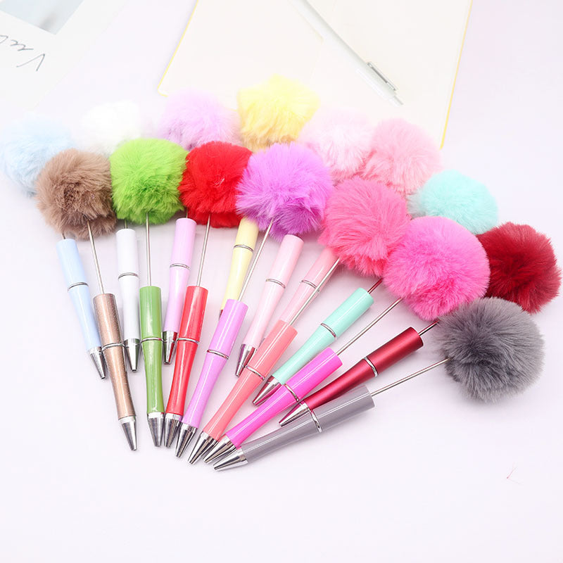 Wholesale Pom Pom Beadable Pen Leopard Print Hair Ball DIY Beaded Ballpoint Pen ACC-PN-CY003