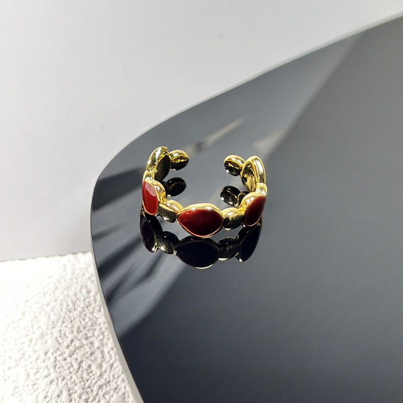 Wholesale Red Enamel Vintage  Drop Glaze Geometric Ring