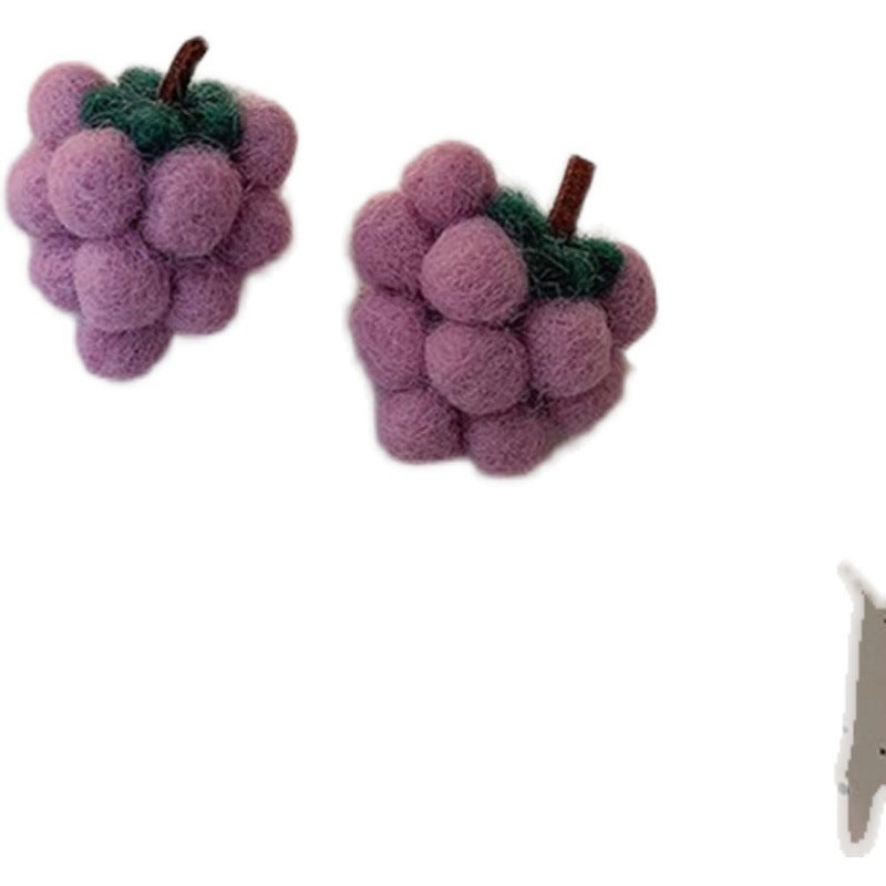 Wholesale sheep wool plush purple grape earrings