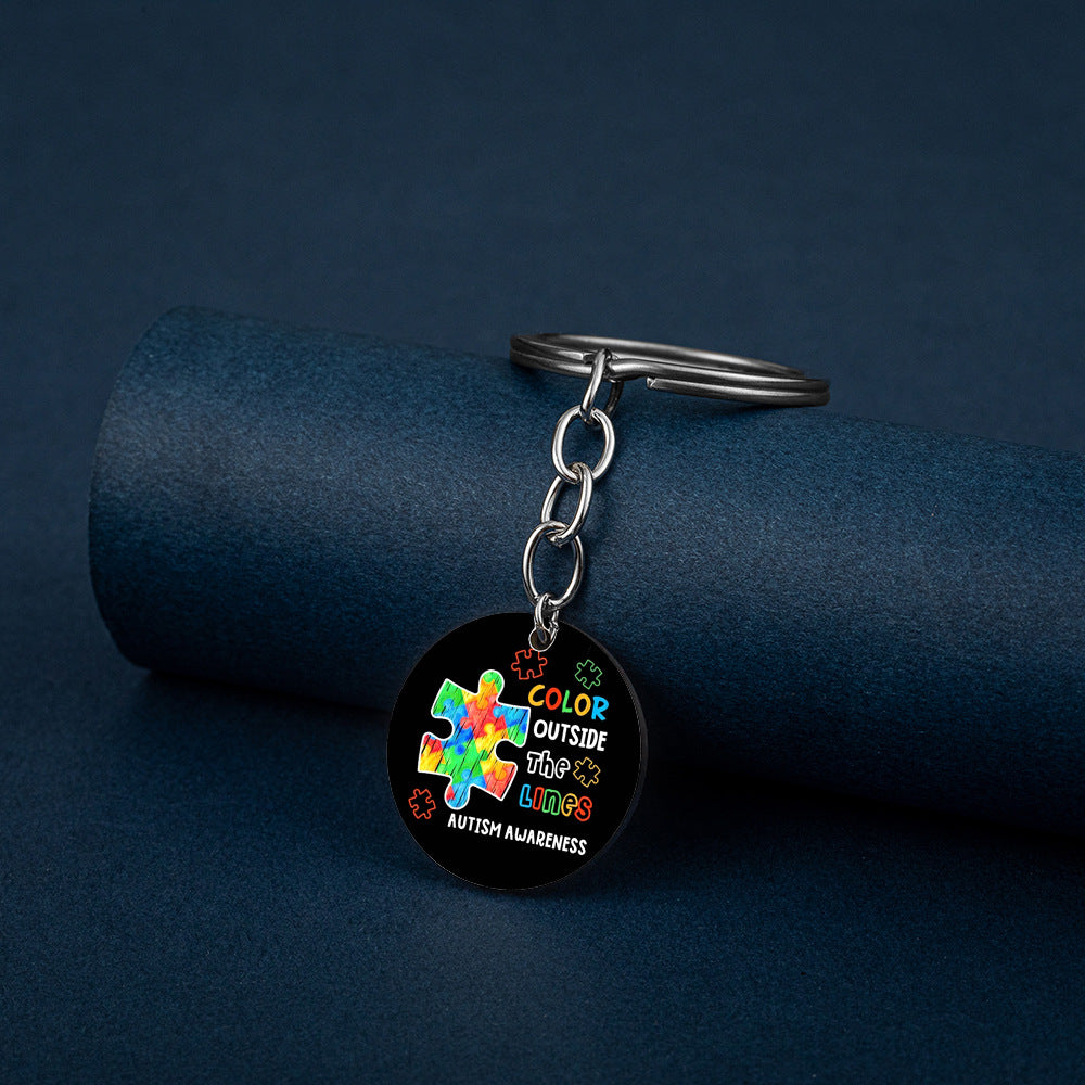 Wholesale Autism Color Printed Stainless Steel Keychain ACC-KC-HuanYu004