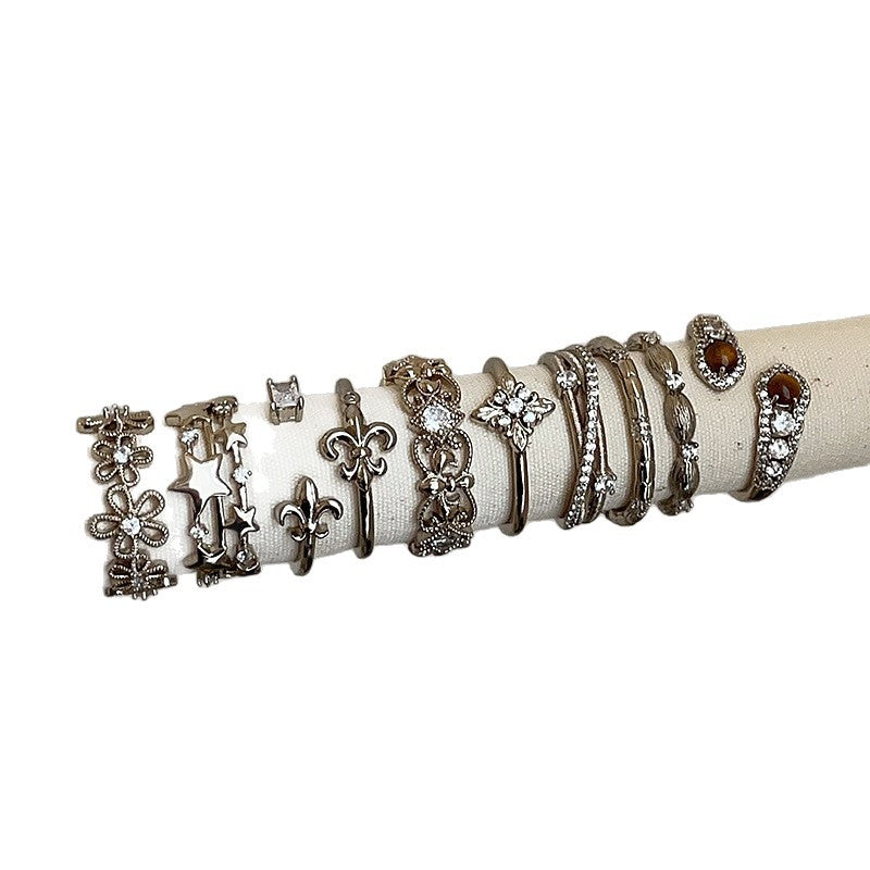 Wholesale Vintage Tiger Eye Stone Ring with Zircon Flower Star Design Fashion Accessory