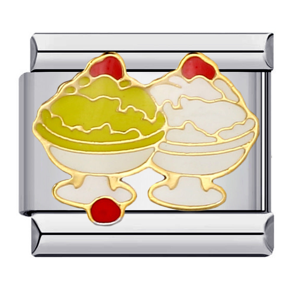 Wholesale Italian Module Dessert Cake Element Bracelet Stainless Steel Welding Oil Dropping DIY  Bracelet