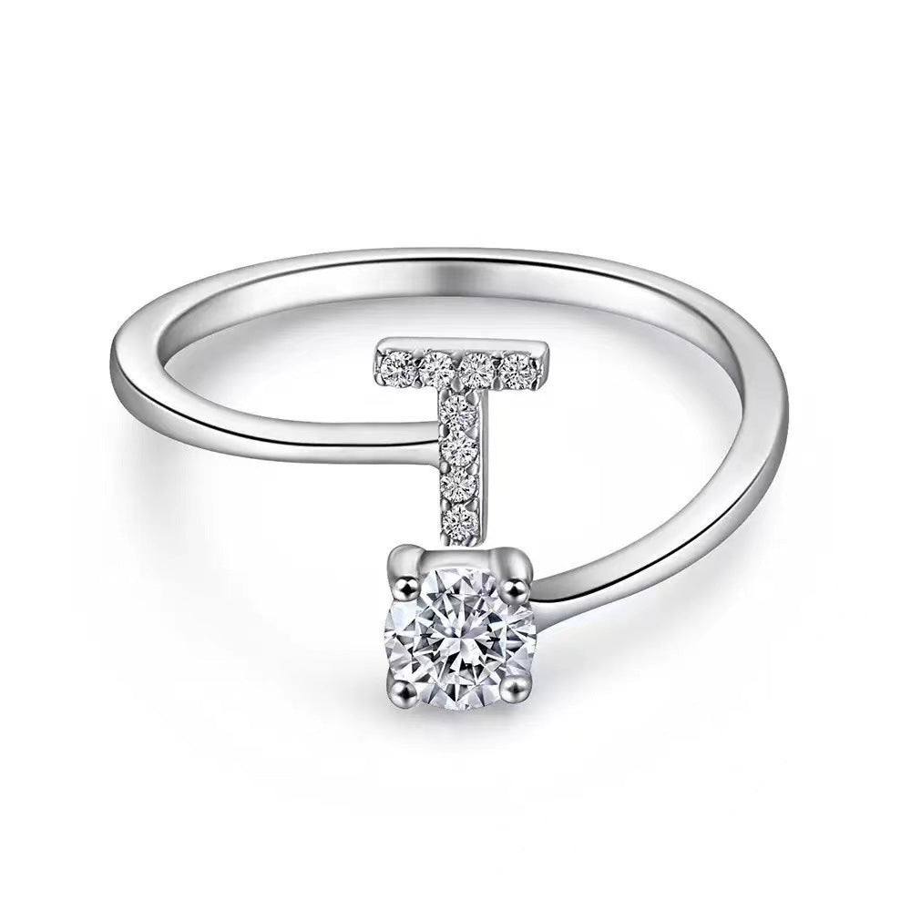 Wholesale Chic Adjustable Letter Ring For Women 26 English Letters Zinc Alloy Electroplated Jewelry Accessory Boutique Resale