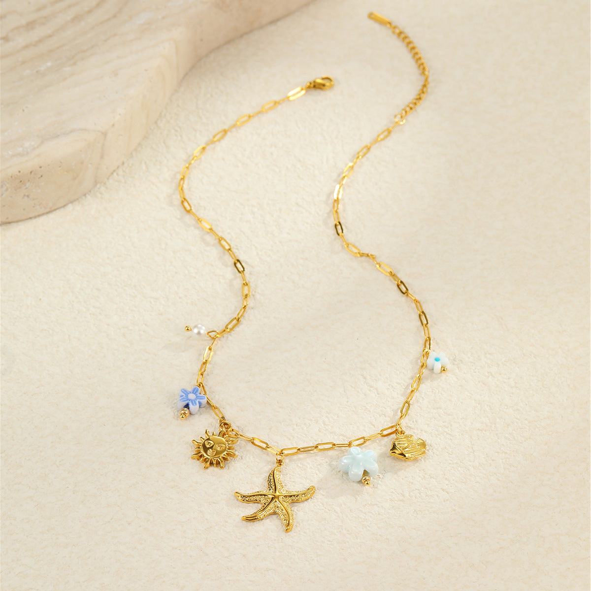 Wholesale  Summer Ocean Style Dopamine Dripping Oil Starfish Stainless Steel Necklace