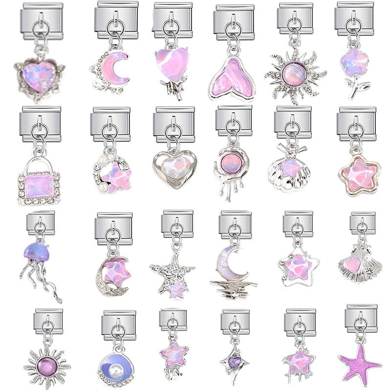 Wholesale Pink Crystal Flower Moon Pendant Charm for DIY Bracelet Watch - Stylish Jewelry Accessory for Women