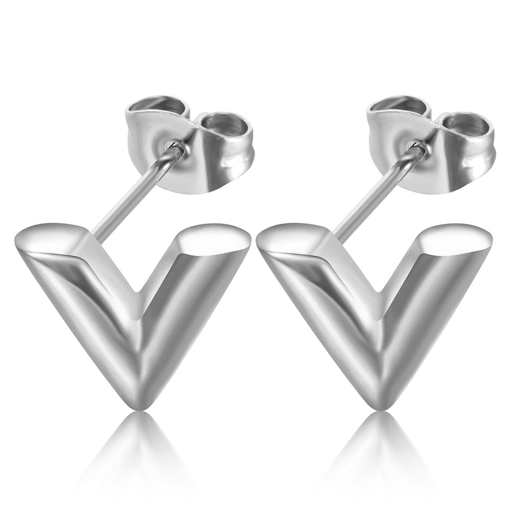Wholesale Titanium steel women's V-shaped female earrings