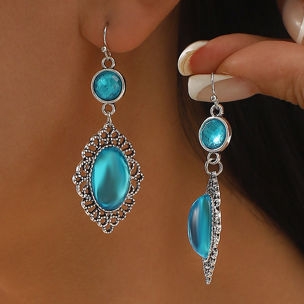 Wholesale Fashionable New Antique Silver Butterfly Oil Drop Earrings Creative Retro Ethnic Style High-End Elegant Earrings