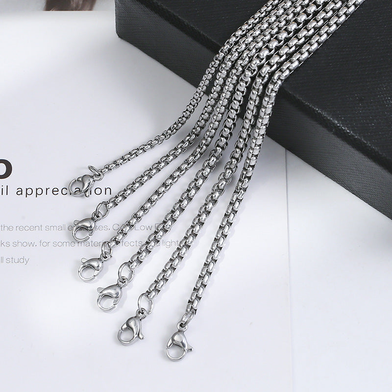 Wholesale Titanium Steel Men S Hip Hop Square Pearl Pendant Necklace With Box Chain Fashion Jewelry Accessory
